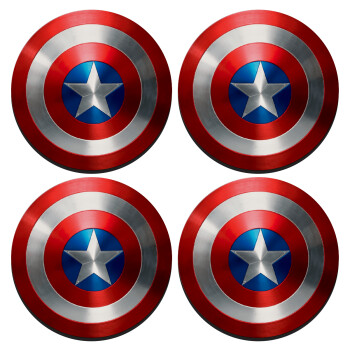 Captain America, ΣΕΤ 4 Σουβέρ ξύλινα στρογγυλά (9cm)