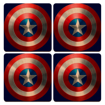 Captain America, ΣΕΤ x4 Σουβέρ ξύλινα τετράγωνα plywood (9cm)