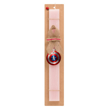 Captain America, Easter Set, wooden keychain & scented flat Easter candle (30cm) (PINK)