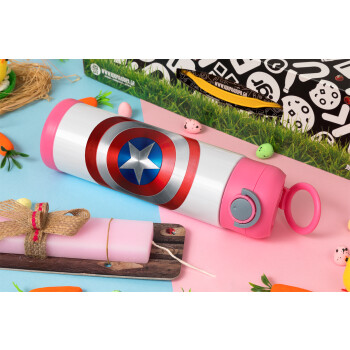 Captain America, Easter candle, Childrens hot water bottle, stainless steel, with safety straw, PINK (500ml)