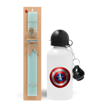 Captain America, Πασχαλινό Σετ, παγούρι μεταλλικό αλουμινίου (500ml) & λαμπάδα αρωματική πλακέ (30cm) (ΤΙΡΚΟΥΑΖ)