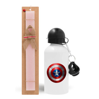 Captain America, Πασχαλινό Σετ, παγούρι μεταλλικό αλουμινίου (500ml) & πασχαλινή λαμπάδα αρωματική πλακέ (30cm) (ΡΟΖ)