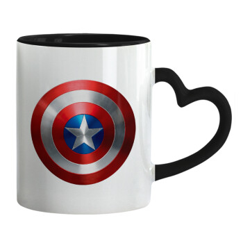 Captain America, Κούπα καρδιά χερούλι μαύρη, κεραμική, 330ml