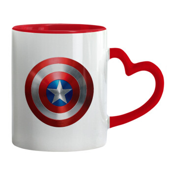 Captain America, Mug heart red handle, ceramic, 330ml
