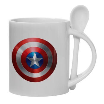 Captain America, Ceramic coffee mug with Spoon, 330ml (1pcs)