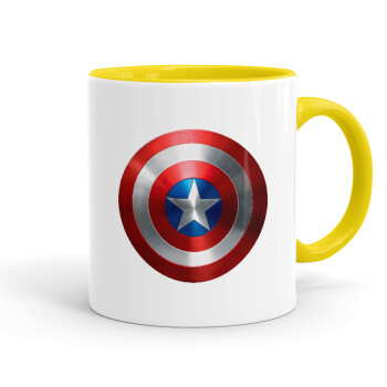 Captain America, Κούπα χρωματιστή κίτρινη, κεραμική, 330ml