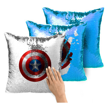 Captain America, Μαξιλάρι καναπέ Μαγικό Μπλε με πούλιες 40x40cm περιέχεται το γέμισμα