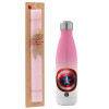 Easter Set, Metallic pink/white (Stainless steel) thermos, double-walled, 500ml & aromatic flat Easter candle (30cm) (PINK)