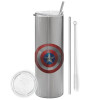 Tumbler stainless steel Silver 600ml, with metal straw & cleaning brush