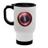 Captain America, Κούπα ταξιδιού ανοξείδωτη με καπάκι, διπλού τοιχώματος (θερμό) λευκή 450ml