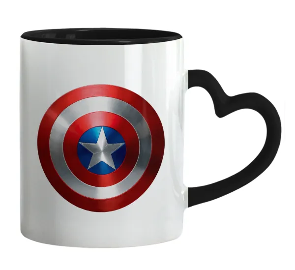 Captain America — Mug heart black handle, ceramic, 330ml