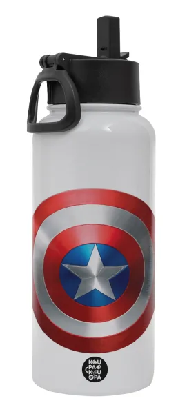 Captain America — Metal mug thermo White with Straw and Spout Lid (Stainless steel), double wall, 950ml