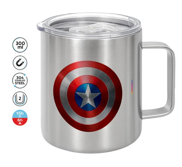 Captain America — Double-walled stainless steel mug 300ml with temperature-retaining lid