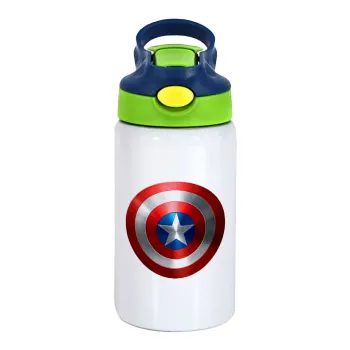Captain America, Παιδικό παγούρι θερμό, ανοξείδωτο, με καλαμάκι ασφαλείας, πράσινο/μπλε (350ml)