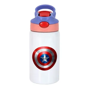 Captain America, Children's hot water bottle, stainless steel, with safety straw, pink/purple (350ml)