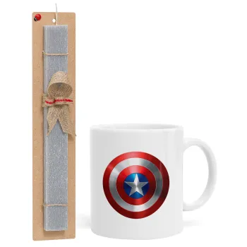 Captain America, Easter Set, Ceramic Cup (330ml) & Easter aromatic flat candle (30cm) (GRAY)