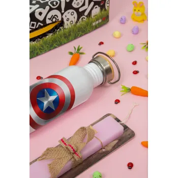 Captain America, Πασχαλινή Λαμπάδα με παγούρι μεταλλικό (620ml, stainless steel) & κερί αρωματικό πλακέ (30cm) (ΡΟΖ)