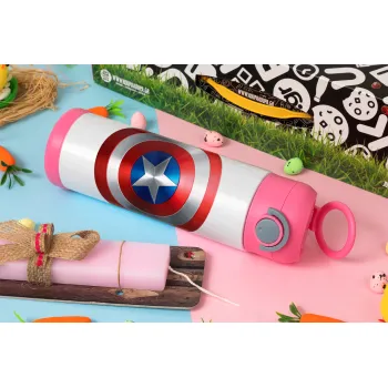 Captain America, Πασχαλινή Λαμπάδα με Παιδικό παγούρι θερμό, ανοξείδωτο, με καλαμάκι ασφαλείας, ΡΟΖ (500ml)