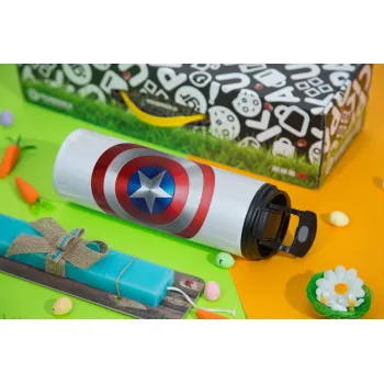 Captain America, Easter candle,Travel Tumbler 2 Lids, with metal straw & cleaning brush & aromatic flat candle (30cm) (BLUE)