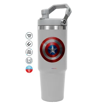 Captain America, ΓΚΡΙ χρώματος Θερμός Ανοξείδωτο 890ml (30oz) με χερούλι