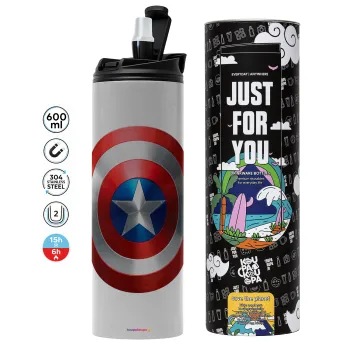 Captain America, Tumbler ποτήρι θερμό ΓΚΡΙ από ανοξείδωτο ατσάλι 600ml