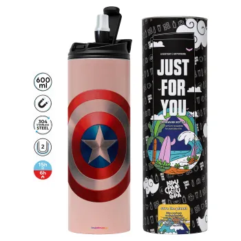 Captain America, Tumbler ποτήρι θερμό ΡΟΖ από ανοξείδωτο ατσάλι 600ml