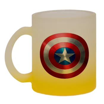 Captain America, Κούπα γυάλινη δίχρωμη με βάση το κίτρινο ματ, 330ml