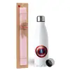 Easter Set, metallic stainless steel water bottle (750ml) & scented flat Easter candle (30cm) (PINK)