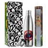 Easter Set, metallic stainless thermos flask (500ml) & scented flat Easter candle (30cm) (GRAY)