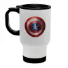 Κούπα ταξιδιού ανοξείδωτη με καπάκι, διπλού τοιχώματος (θερμό) λευκή 450ml