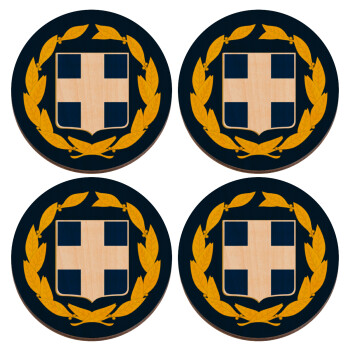 Hellas Εθνόσημο, ΣΕΤ x4 Σουβέρ ξύλινα στρογγυλά plywood (9cm)