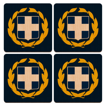 Hellas Εθνόσημο, ΣΕΤ x4 Σουβέρ ξύλινα τετράγωνα plywood (9cm)