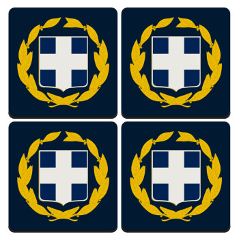 Hellas Εθνόσημο, ΣΕΤ 4 Σουβέρ ξύλινα τετράγωνα (9cm)