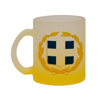 Hellas Εθνόσημο, Κούπα γυάλινη δίχρωμη με βάση το κίτρινο ματ, 330ml