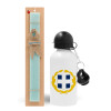 Easter Set, metallic aluminum water bottle (500ml) & scented flat candle (30cm) (TURQUOISE)