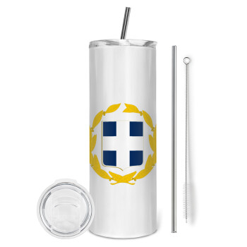 Hellas Εθνόσημο, Eco friendly stainless steel tumbler 600ml, with metal straw & cleaning brush