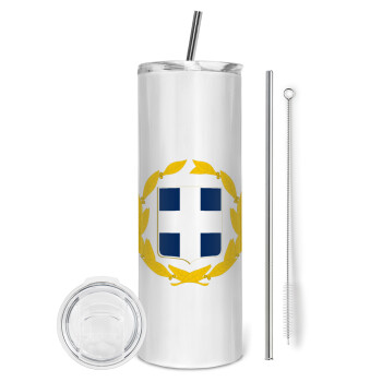 Hellas Εθνόσημο, Tumbler stainless steel 600ml, with metal straw & cleaning brush