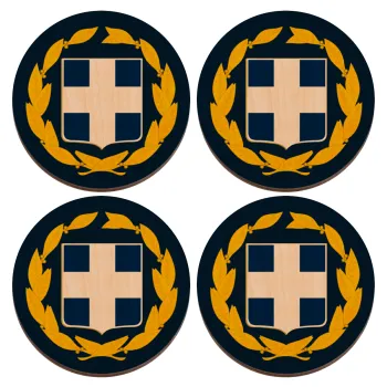Hellas Εθνόσημο, ΣΕΤ x4 Σουβέρ ξύλινα στρογγυλά plywood (9cm)