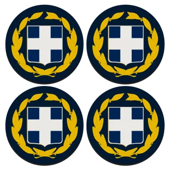 Hellas Εθνόσημο, SET of 4 round wooden coasters (9cm)