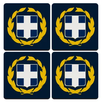 Hellas Εθνόσημο, ΣΕΤ 4 Σουβέρ ξύλινα τετράγωνα (9cm)