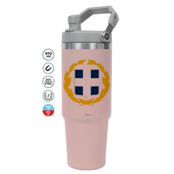 Hellas Εθνόσημο, PINK Travel Tumbler with Handle 890ml