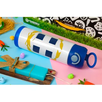 Hellas Εθνόσημο, Πασχαλινή Λαμπάδα με Παιδικό παγούρι θερμό, ανοξείδωτο, με καλαμάκι ασφαλείας, ΜΠΛΕ (500ml)