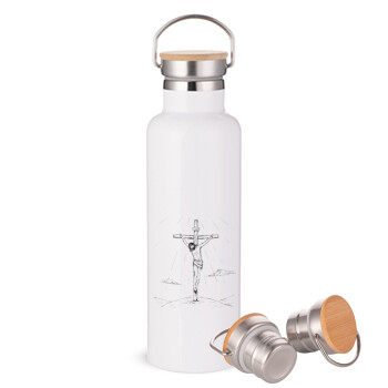 Jesus Christ , Stainless steel White with wooden lid (bamboo), double wall, 750ml