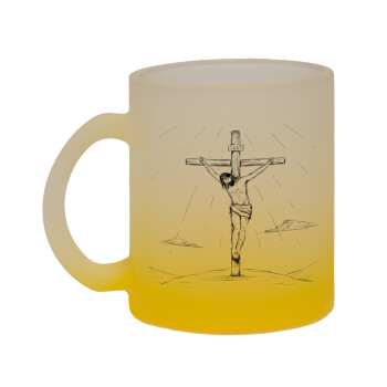 Jesus Christ , Κούπα γυάλινη δίχρωμη με βάση το κίτρινο ματ, 330ml