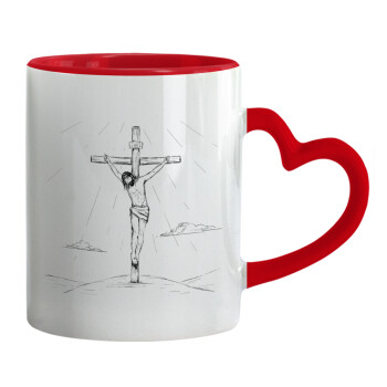 Jesus Christ , Κούπα καρδιά χερούλι κόκκινη, κεραμική, 330ml