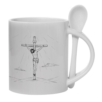 Jesus Christ , Ceramic coffee mug with Spoon, 330ml (1pcs)