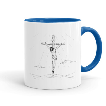 Jesus Christ , Mug colored blue, ceramic, 330ml