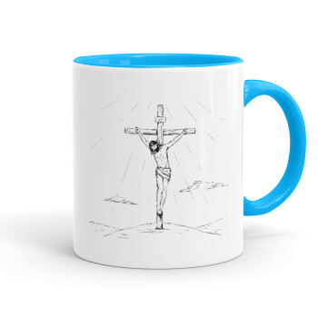 Jesus Christ , Mug colored light blue, ceramic, 330ml