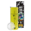 Neon Yellow Travel Tumbler, with metal straw (Stainless steel 304 Food grade, BPA free, 600ml)