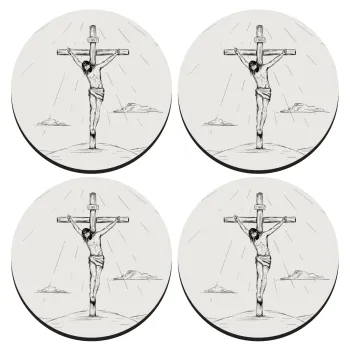 Jesus Christ , ΣΕΤ 4 Σουβέρ ξύλινα στρογγυλά (9cm)